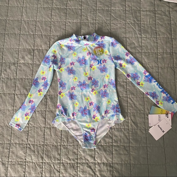 Hurley Girl’s Long Sleeve Rash Guard Swimsuit - Picture 1 of 8